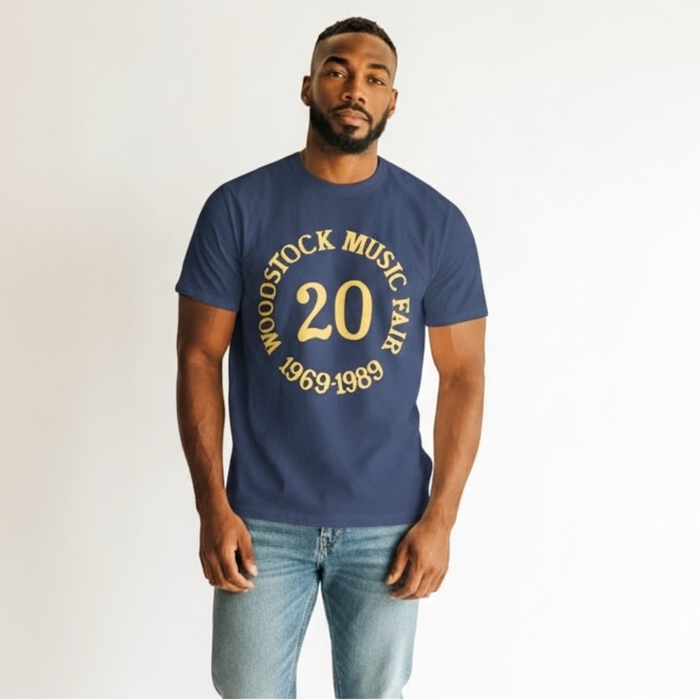 Vintage Woodstock 1989 Navy and Yellow 20th Anniversary T-Shirt